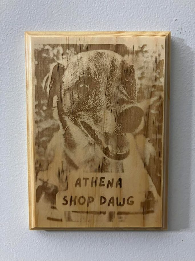 Portrait of Athena the Shop Dawg Laser Engraved Portrait of Athena the Shop Dawg