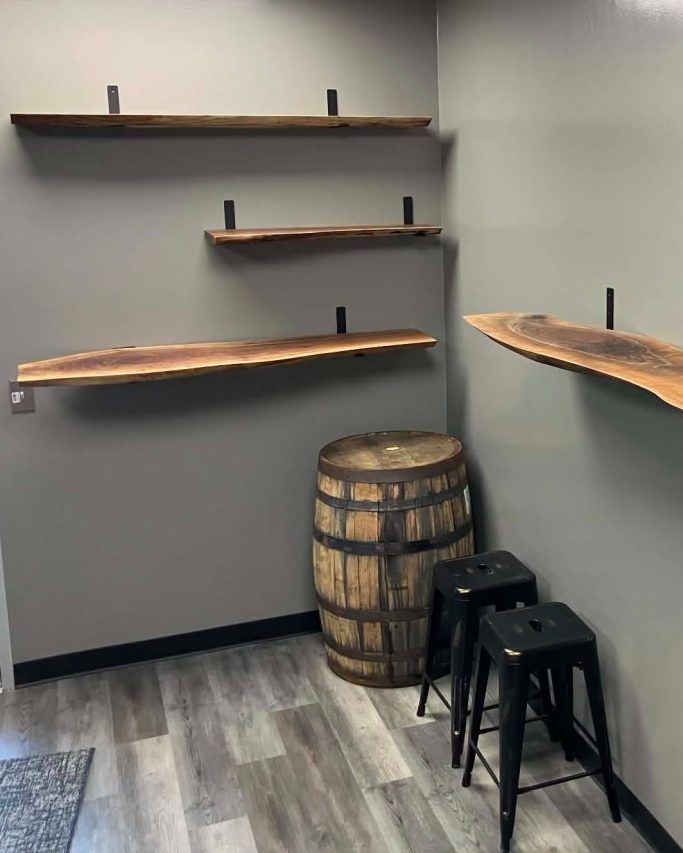House of BBQ & Bacon LLC Live Edge Entrance Shelving House of BBQ & Bacon LLC Live Edge Entrance Shelving